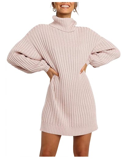 MILLCHIC Turtleneck Lantern Sleeve Sweater Dress