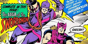 Swordsman and Hawkeye on the cover of Avengers Spotlight #22, published in 1989.