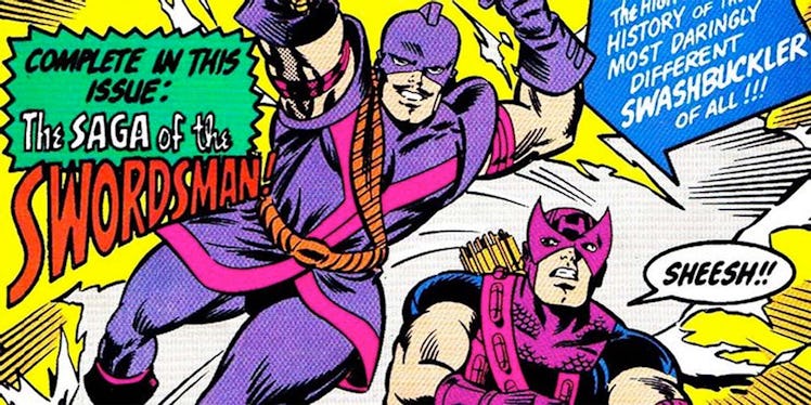 Swordsman and Hawkeye on the cover of Avengers Spotlight #22, published in 1989.