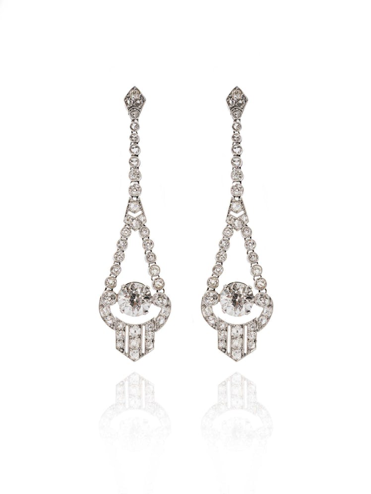 Art Deco Platinum and Diamond Drop Earrings from Oscar de la Renta.