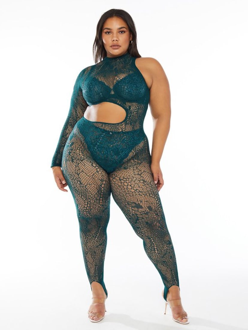 Cold-Hearted Snake Asymmetrical Lace Catsuit 