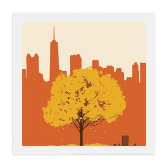 Chicago Skyline With Fall Tree