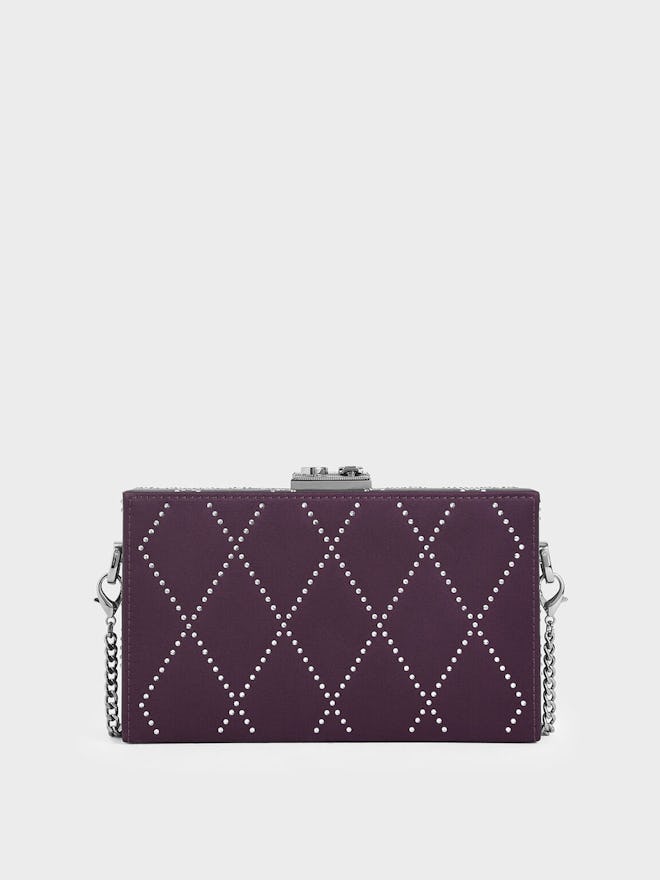Charles & Keith Satin Embellished Clutch in Purple.
