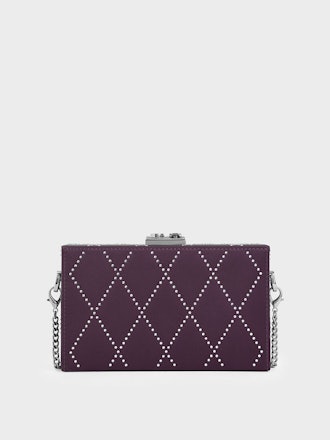 Charles & Keith Satin Embellished Clutch in Purple.