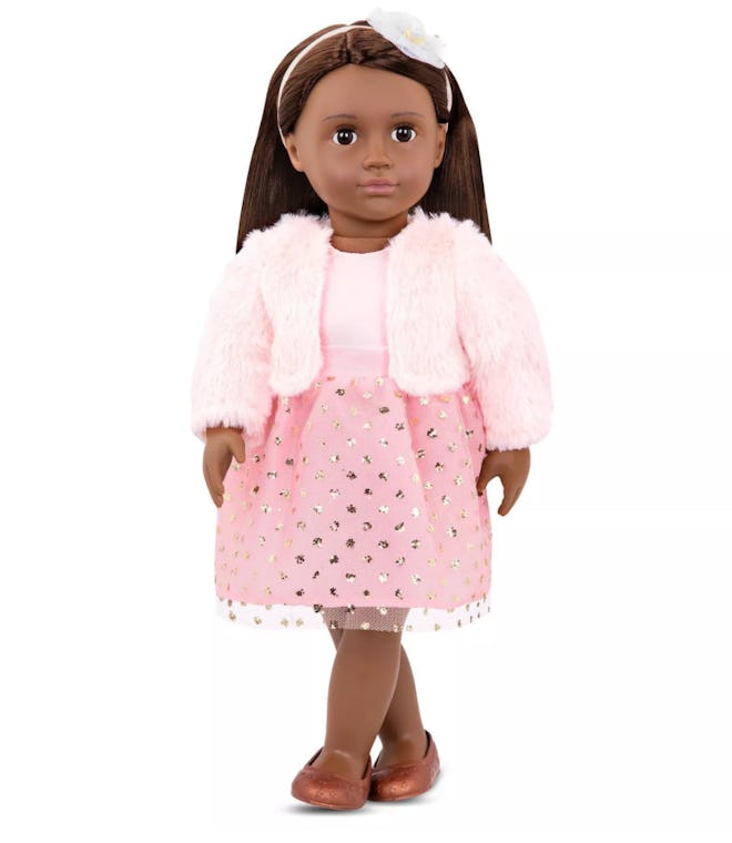 "Our Generation" doll, standing, dressed in pink dress