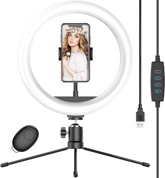 WAULNPEKQ 10" Selfie Ring Light With Tripod Stand & Phone Holder