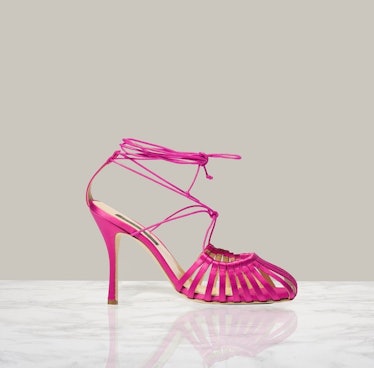 metallic pink strappy heels