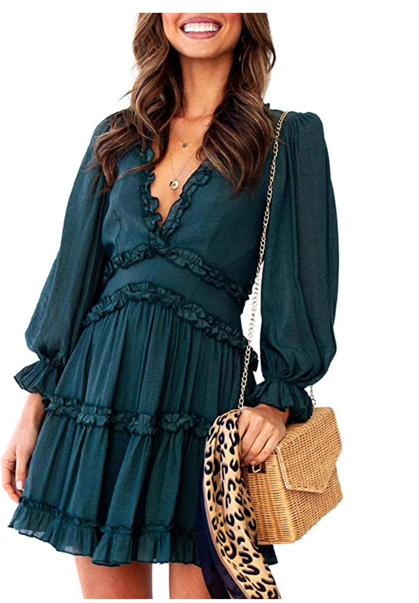 Dokotoo Deep V-Neck Ruffle Mini Dress