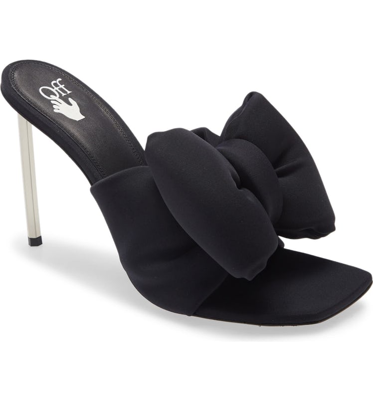 black bow heeled sandals
