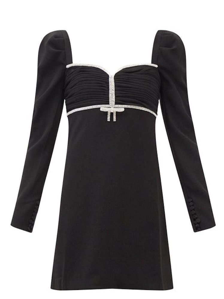 black long sleeve embellished mini dress