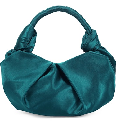 teal satin bag