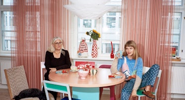 Betina Jørgensen (left) and Marie Wibe Jedig, at Jedig’s home in Copenhagen, wearing their own cloth...