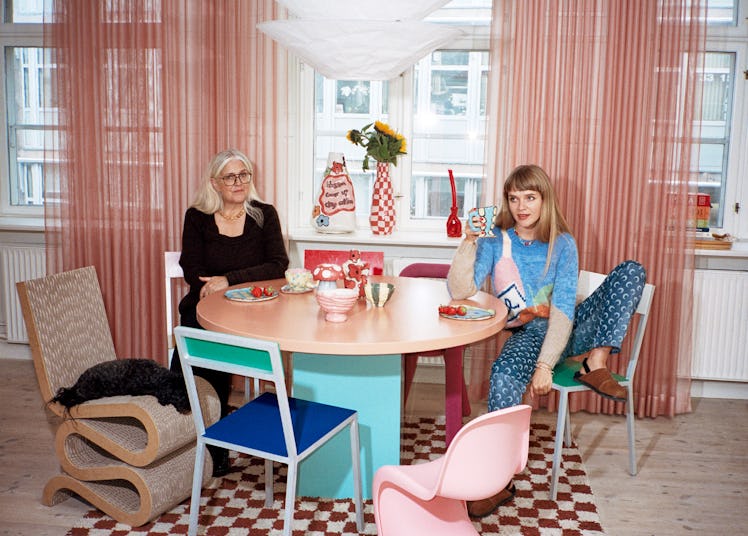 Betina Jørgensen (left) and Marie Wibe Jedig, at Jedig’s home in Copenhagen, wearing their own cloth...