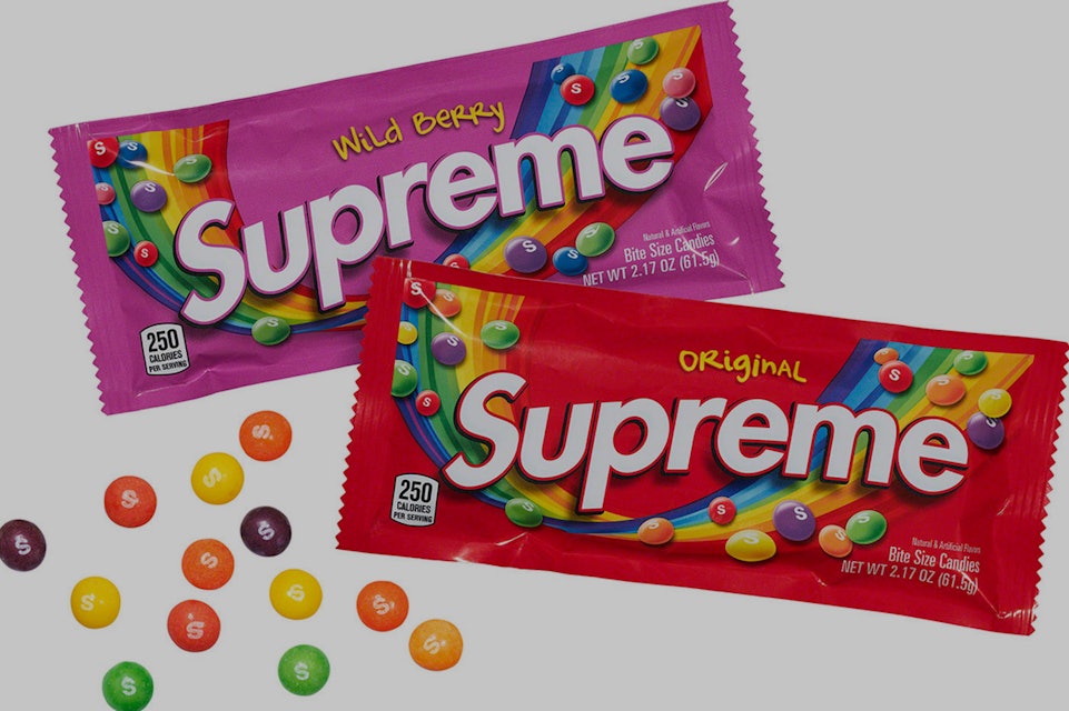 DropsByJay on X: Supreme/Skittles One of the most interesting collabs in  the new FW21 lookbook has to be with the iconic candy company. This design  will be used on several pieces from