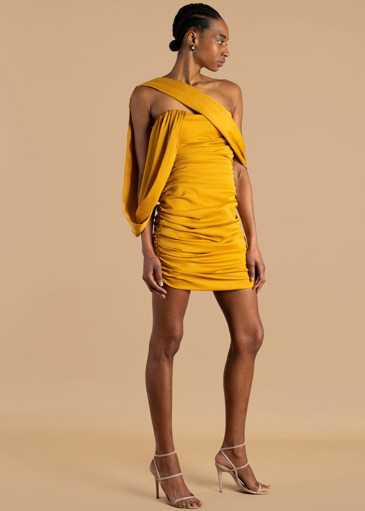 Yellow black best sale tie dress