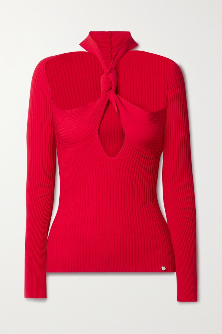red cutout ribbed sweater top