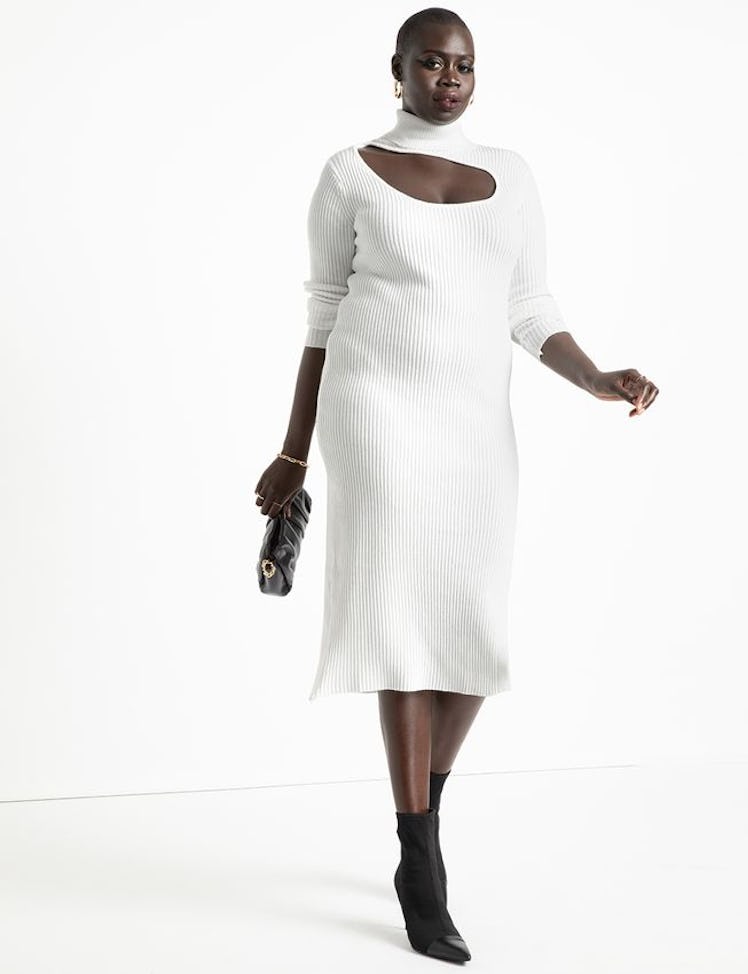 white cut-out plus size knit dress