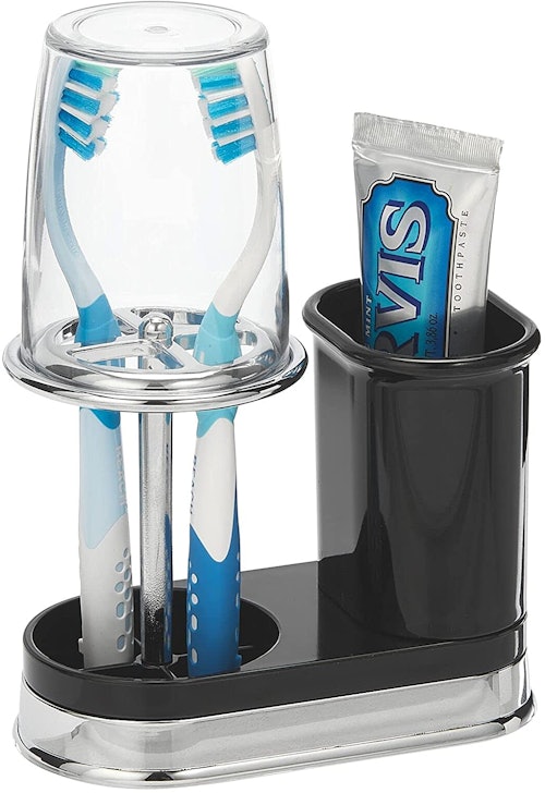 mDesign Decorative Toothpaste & Toothbrush Holder Stand