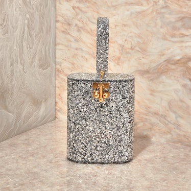 silver confetti acrylic top handle bag