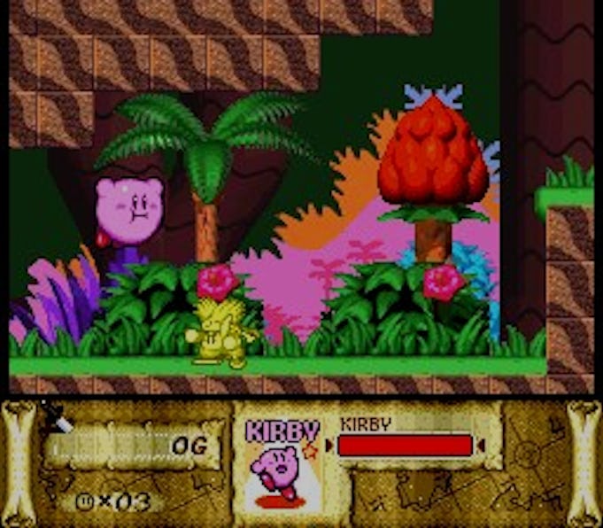 A screenshot from the original 1996 version of Kirby Super Stars 