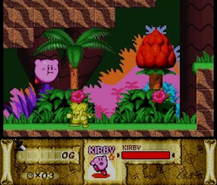 A screenshot from the original 1996 version of Kirby Super Stars 