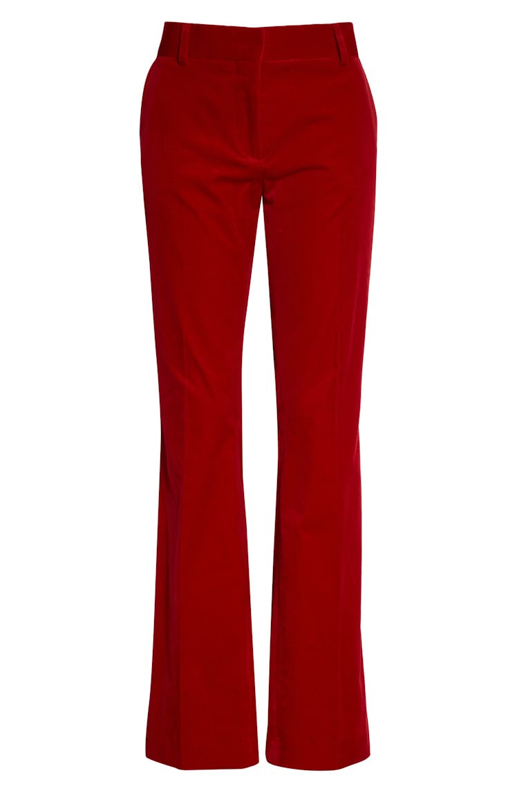 red velvet bootcut pants