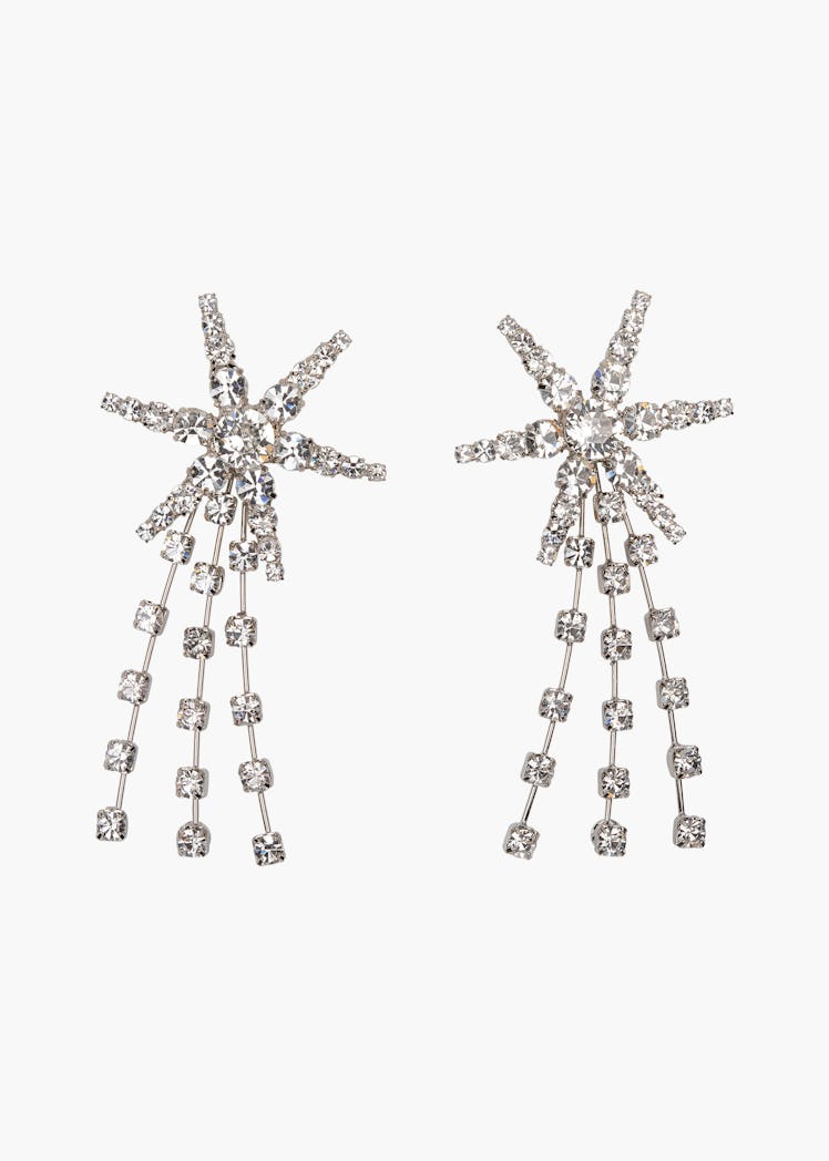 silver star and fringe crystal earrings