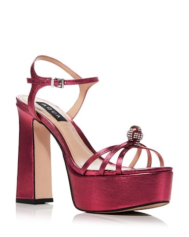 burgundy satin platform heel with rhinestones