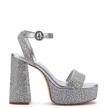 silver crystal platform sandals