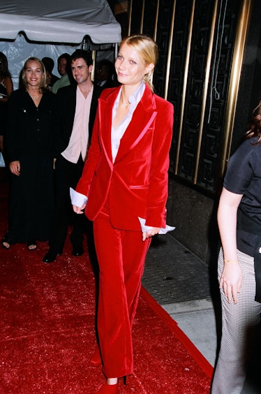 Gwyneth Paltrow in her red Gucci suit. 