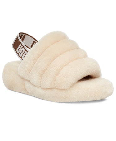 White Ugg Women's Fluff Yeah Slide Slippers on sale at Macy's Cyber Monday sale