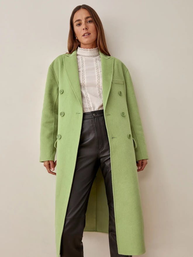 Reformation's green Hayden coat. 