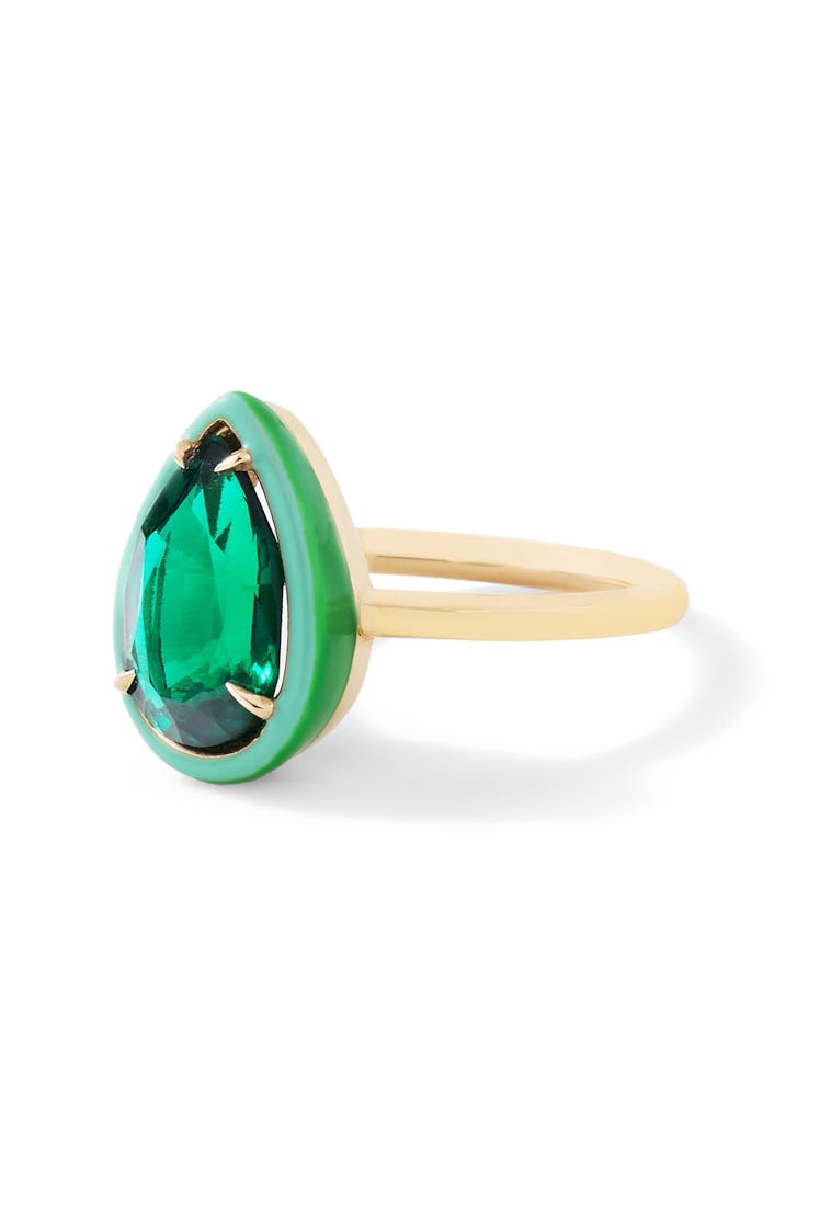 emerald green pear cocktail ring