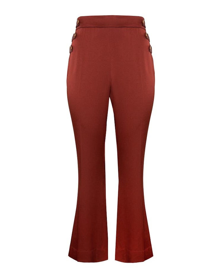 red satin trousers