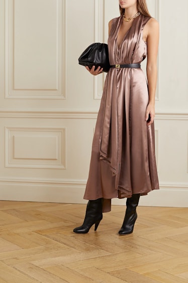 Asymmetric Draped Satin Dress