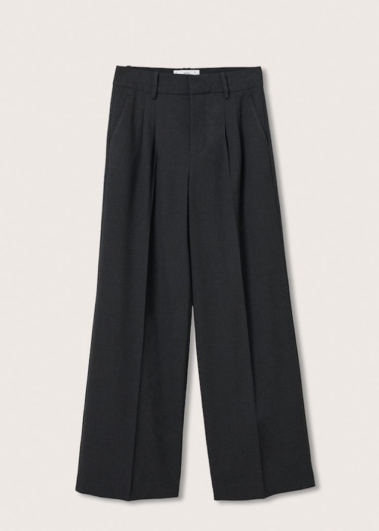 Gray pleat flare trousers from Mango.