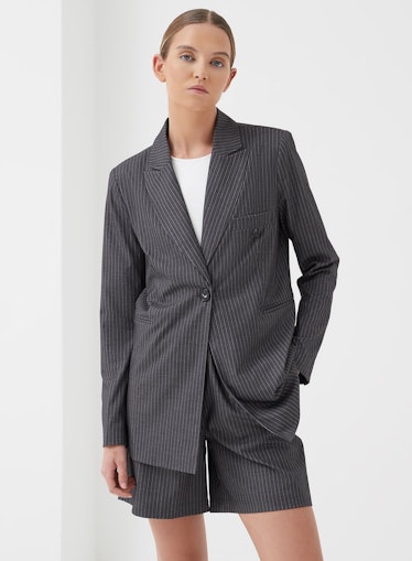 Alanna Pocket Detail Blazer in Gray Pinstripe from 4th & Reckless.