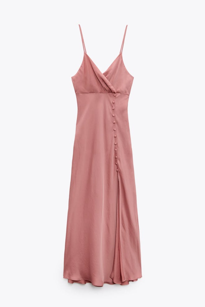 Beige-pink Buttoned Slip Dress from Zara.