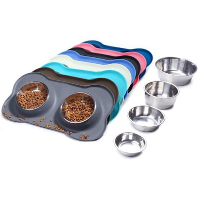 Vivaglory Stainless Steel Dog Bowls with Non Spill Skid Resistant Silicone Mat