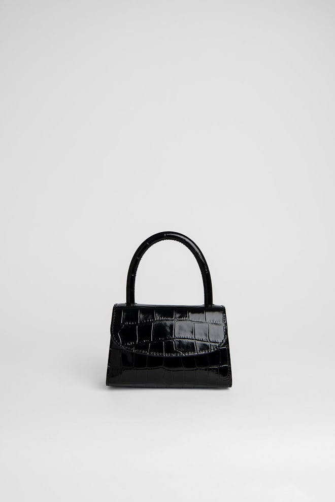 BY FAR Mini Black Croco Embossed Leather Bag.