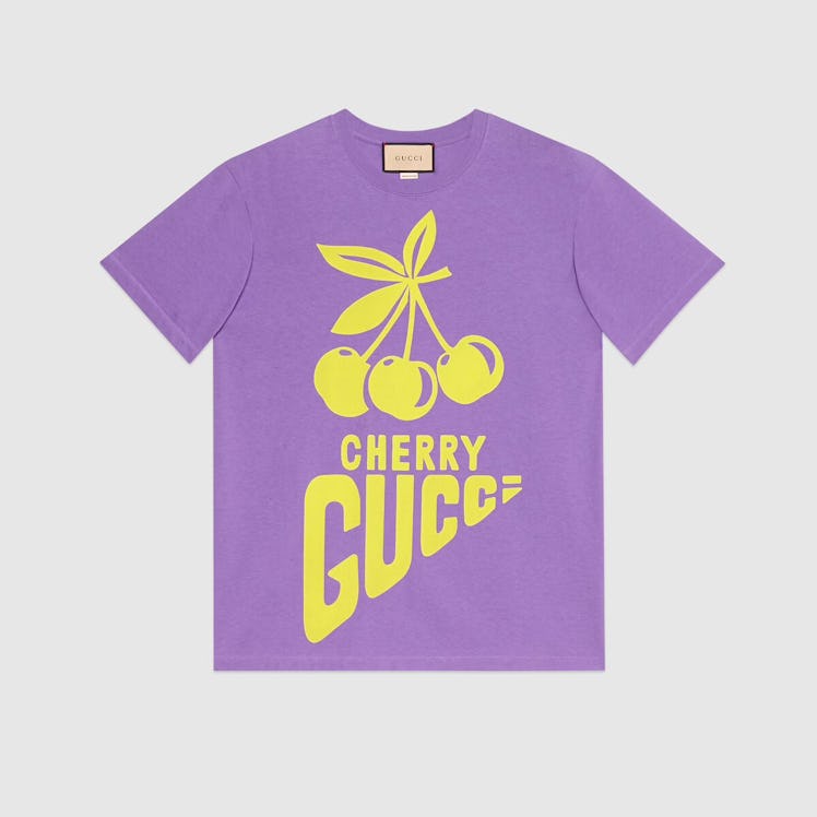 'Cherry Gucci' cotton T-shirt in Lilac from Gucci.