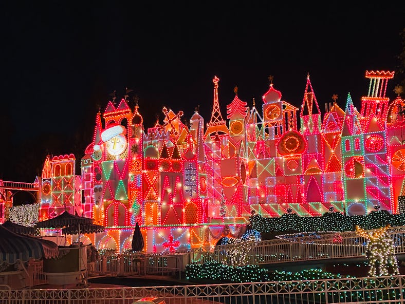 Seeing the lights at "it's a small world" is a must during a day at Disneyland during the holidays. 