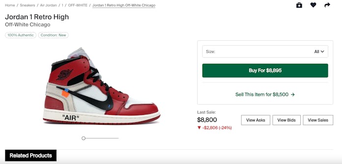 Virgil Abloh Off-White Air Jordan 1 Price Hikes Death