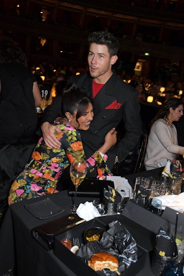 Priyanka Chopra and Nick Jonas attend a cocktail reception ahead of The Fashion Awards 2021 