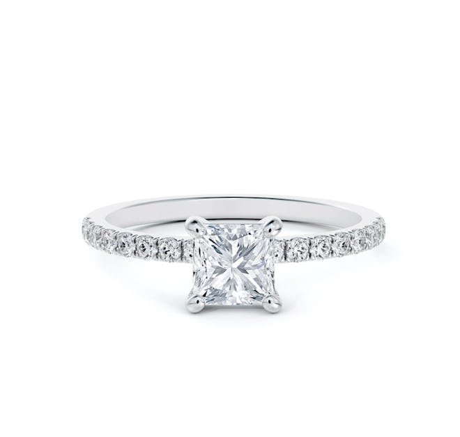 Portfolio by De Beers Forevermark Solitaire Princess Diamond Engagement Ring with Pavé Band