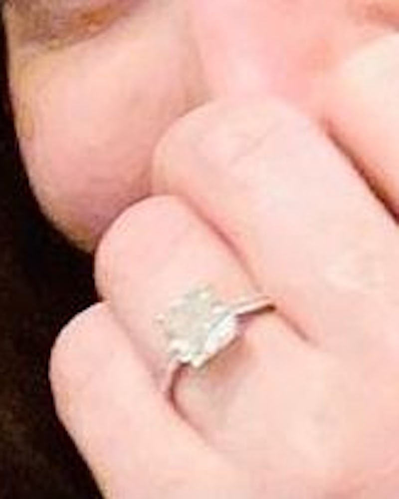 Closeup of Lindsay Lohan's engagement ring.