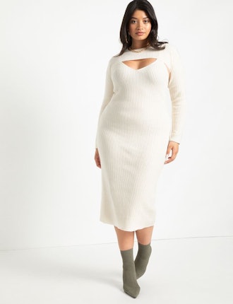 Sweater Tank Dress With Sleeved Shrug