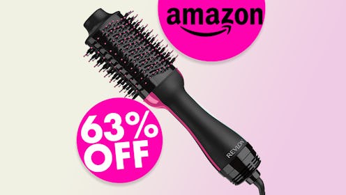 REVLON One-Step Hair Dryer And Volumizer with the amazon logo and a 64 percent discount