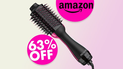 REVLON One-Step Hair Dryer And Volumizer with the amazon logo and a 64 percent discount