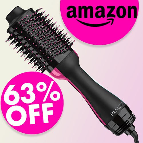 REVLON One-Step Hair Dryer And Volumizer with the amazon logo and a 64 percent discount